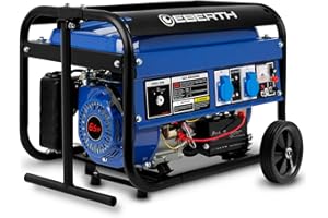 EBERTH 3000 Watt Groupe electrogene Generateur electrique portable moteur à essence 6,5 CV, 4 temps, 2x 230V, 1x12V, monophasé, démarrage électrique, régulateur AVR, sécurité niveau d'huile avec roues