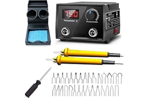 Huzoomtoyz 100W Holzbrenner Set mit 2 Stiften und 30 Tlg Drahtspitzen, Brandmalstation Brennkolben Brandmalerei Brandmalgeräte einstellbar von 25-750°C, Doppelanschluss, für Holz Leder Kürbi