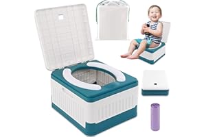 Lambluefly Mobiles Töpfchen für Unterwegs, Reisetöpfchen Faltbar mit weichem PVC-Sitz, Reisetoilette Kinder mit 15 Einwegbeutel & Kordelzugbeutel, Toilettensitz Kinder Unterwegs für Reisen & Camping