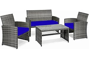 iSTYLE MODE BETTER HOME CHOICE 3 Pieces Replacement Cushions Set For Rattan Chairs Sofa Patio Garden Outdoor Furniture Water Resistant Patio Padding Lightweight and Durable (Royal Blue)