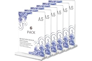 Flow fire Set di 6 Espositore Plexiglass A5, Espositore Pubblicitario Forma di T, Acrilico Trasparente Cavalletto da Tavolo, Supporto per Menu