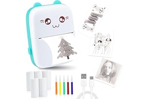 Bunnyboo Mini Thermal Printer, Bluetooth Labler Maker, Portable Label Printer, Mini Printer Compatible with Android and ios, Printable Photos, Lists, QR Codes, Notes (Blue)