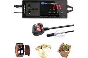 XIEHUZA Reptile Thermostat, Digital LED Heating and Cooling Temperature Controller Outlet for Seed Germination, Reptiles and Brewing Breeding Incubation Greenhouse, 1100W, 220V