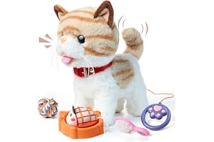 OR OR TU Gatto Giocattolo per Bambini di gatto peluche elettronico da passeggio, cammina al guinzaglio Ripeti ciò che dici, Gatto realistico interattivo per bambini 3 4 5 6 7+ anni Ragazze Ragazzi reg