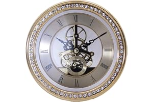 DEEWISH Movement, Transparent Skeleton Clock Inserts Recessed Quartz Clockwork Table Clock European Style Clock DIY (Diameter 148mm, Gold)