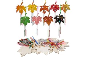 WEDNOK 9 Stück Ahornblatt Windspiel Bastelset Ahornhornblatt Basteln Kinder Holz Herbst Bastelhandwerk zum Bemalen Herbstblatt Klangspiel Kreativsets für Mädchen Junge Herbst Erntedankfest