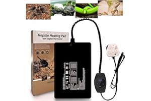 FIPASEN Reptile Heating Mat with Digital Thermostat, 8x12 Inch Terrarium Heat Mat for Tortoise/Snakes/Lizard/Gecko/Hermit Crab/Frog/Spider/Insect Breeding/Plant Box - Upgraded Reptile Heating Pad
