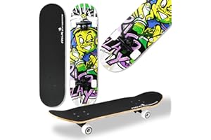 WeLLIFE - Skateboard RGX Tabla Skate (79 x 20 cm en 9 capas de arce diseño cóncavo rueda PU 54 x 36 mm Super Smooth para niños jóvenes adultos Rodamiento ABEC-7RS