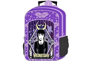NMB FASHIN FASHION AS UNIQUE AS YOU ARE NMB Fashion Foldable Kids Travel Trolley Backpack - Wheeled Carry-On Suitcase Rucksack with Favorite Character Design for Children (Deluxe Wednesday Addams Trolley)