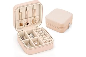Januts Jewellery Box Organiser Mini Travel Jewelry Storage Case Portable Small PU Leather Jewelry Box with Zipper Storage Case for Rings Earrings Necklace Bracelets for Girls Women, Pink