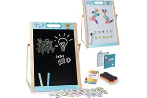 Embosomitr Easel Kids, Tabletop Chalkboard & Whiteboard Children, Stand Dry Erase Board Double Sided Desktop Drawing Board, Portable Art Easel with Magnets Letters and Numbers Gift for Boys Girls