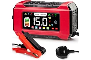 15-Amp Car Battery Charger 12V/24V, Aptliton Intelligent Car Battery Charger with 9-Stage Charging, LCD Display For Car, Truck, Motorbike, Boat - Compatible with Lead-Acid, AGM, EFB, LiFePO4 Batteries