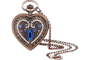 Lancardo Orologio da tasca Vintage Strass Cuore Medallion analogico al quarzo con collana gioielli regalo per lei