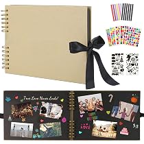 RECUTMS Album Per Scrapbooking 30x20 Cm: 80 Pagine Nere, Copertina Rigida, Con Nastro E Spirale, Per Foto, Ricordi, Matrimonio, Viaggi, Regalo Personalizzato Fai Da Te