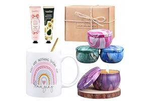 SACEMONTIC Coffret de Bougies d'Aromathérapie Parfumées, Coffret Cadeau Bougies Parfumées pour Femme,Cadeaux de Noël pour Fille Femmes, pour Petite Amie, Maman, Sœur, épouse –Tasse à Café, Crème pour Les Mains