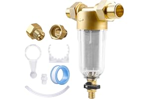 BYZESTY Filtro de agua reutilizable, filtro de retrolavado de 1 pulgada, filtro fino lavable con adaptador de 3/4 pulgadas, prefiltro de agua sedimentario, filtro de agua sedimentaria spin-down para agua de