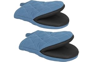 BUUMIN 2 PCS Short Oven Mitts, Microwave Mitts,Heat Resistant Non-Slip Neoprene Cotton Golves, Non-Slip Grip Surfaces and Hanging Loop,Kitchen Mini Oven Mitts for 500 Degrees, for Baking Barbecue (Sky Blue)