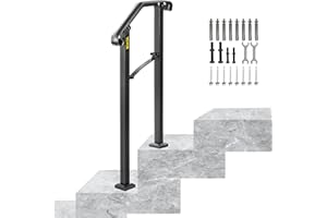Happybuy Ringhiera Corrimano, Set Ringhiera per Scale a Arco Nero, Opaco con 1 o 2 Gradini, Ringhiera Corrimano in Ferro, Ringhiera Scale Esterne per Gradini Esterni