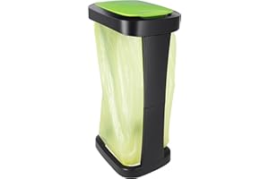 HRB Gelber Sack Ständer mit Schwingdeckel, stabiler Mülleimer Küche für Müllbeutel 70-120L, ideal als Pfandflaschen Sammelbehälter, hochwertiger Müllsackständer für Haushalt und Gewerbe