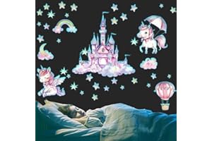 DEFGNOP Adesivi da Parete Fluorescenti Unicorno Arcobaleno, Unicorno Adesivo Luminoso Adesivi Murali Bambini Farfalle Mongolfiera Stella Decorazione Murale Asilo Nido Camera da Letto Cameretta Bambini