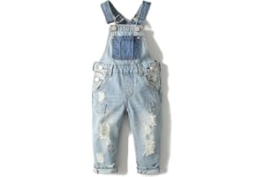 KIDSCOOL SPACE Little Girl Boy Jean Overalls,Toddler Ripped Denim Cute Slim Pants