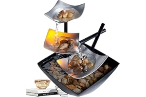 Tuzsocr Fontaine de Bureau d'intérieur,Cascade Ornements d'eau Courante,Décor de Table Zen Moderne en Métal,avec Lumières LED,pour la Décoration de la Maison,L'ameublement de Bureau,Chambre (Argent)
