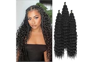 XERTEAM 24 Inch 3 Packs Deep Wave Crochet Hair, Soft Ocean Wave Braiding Crochet Hair For Boho Braids,Goddess Box Braid, Twist Crochet Hair Soft Synthetic Deep Wave Curly Braiding Hair Extensions for Women