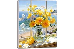 Komicea Malowanie według liczb, kwiaty dla dorosłych, obraz olejny "zrób to sam", zestaw z pędzlami i farbą, jako prezent urodzinowy dla kobiet, dekoracja domu (40 x 50 cm, bez ramki)