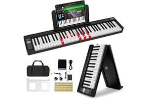 VEVOR Clavier Piano Pliable 61 Touches, Bluetooth et MIDI, Piano Électronique Numérique Portable avec Pédale de Sustain, Touches Lumineuses, Rechargeable pour Débutants, Adolescents, Adultes, Noir