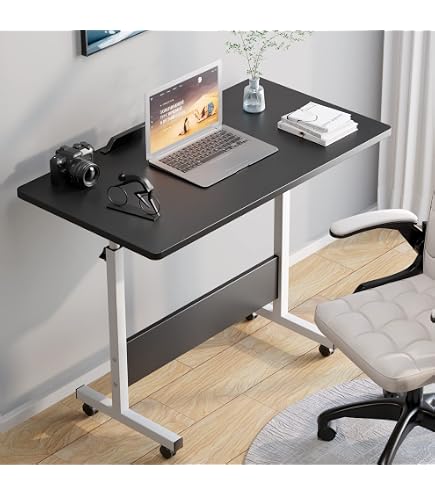 Scrivania da lavoro con 4 ruote, Tavolo per laptop regolabile in altezza per ufficio domestico portata 80kg 2 Colori