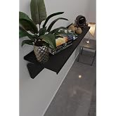Risingmaber Metal Siyah Vidalı Duvar Rafı, Dresuar Raf, U&ccedil;an Raf Dekoratif Kitap Rafı 40 cm MT122S