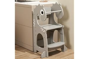 KIDOZ ONLINE KIDS SHOP Toddler Kitchen Helper Nursery Step Stool Kids Standing Tower for 18months for Kids - Dinosaur Grey
