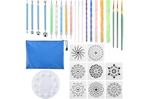 TIMESETL 30 Stück Mandala Dotting Tool Set, Mandala Rock Punktierungs Werkzeug, Dot Painting Werkzeug, Schablone, Palette, Punktierstifte, Acrylstäbe, für Painting Stones, Nail Art Dotting Tools