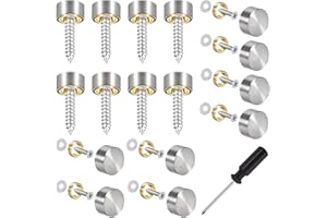 HJFH Tornillos de espejo de acero inoxidable decorativos, clavos para espejo con anillo de latón para decoración de madera y espejo, cromados (16 unidades plateadas)