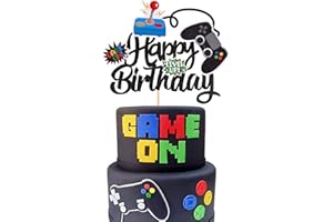 SYKYCTCY 1 Stück Videospiel Geburtstag Tortendeko Glitter Gaming Happy Birthday Cake Topper Videospiel Thema Muffin Kuchen Deko Cake Dekoration für Jungen Kindergeburtstag Spiel Thema Party Dekoration Schwarz