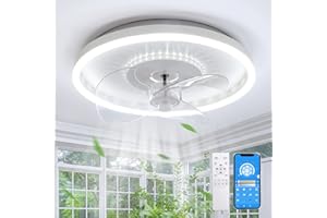AOLED Deckenventilator mit Beleuchtung,LED Dimmbar Deckenleuchte mit Ventilator und Fernbedienung APP 6 Geschwindigkeiten,47W Weiß Runde Leise Deckenventilator mit Lampe für Schlafzimmer Wohnzimmer,40cm
