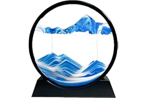 Yuomiker Pittura di Sabbia Che scorre - Pittura di Vetro Rotonda a Clessidra 3D, Cornice di Flow Sabbia Immagine in Movimento, Paesaggio Dinamica Art Decorazione Oceano Blu Regalo（Blu, 12 Pollici）