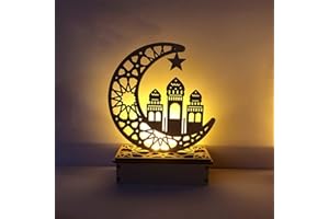 MEYENG Décoration LED Eid Ramadan Mubarak Décorations Ornement en Bois Musulman LED Croissant, Ramadan Veilleuse, pour L'Aïd Mubarak Islamique Musulman Festivals Mosquée Prière