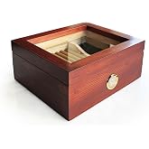Shark Anatolia Mezmob Solid Native Cedar Tree Humidor Cigar Box Glass 2 Compartment Analog