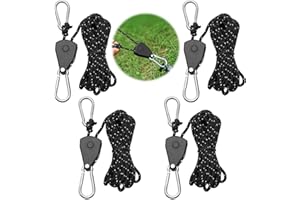 TENTHPEO 4 Pcs Reflective Tent Guy Ropes, 4 mm Ratchet Ropes with Rope Tensioner, 4 M Adjustable Outdoor Tent Guide Rope Ratchet Hangers for Camping, Hiking, Awning, Grow Lights