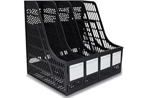 SAYEEC Sturdy Desktop 4 Sections Plastic Magazine Holders Frames File Dividers Document Cabinet Rack Display and Storage Organiser Box Black