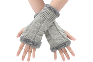 BLURBE Guanti Senza Dita Donna - Guanti Termici Invernali,Addensare Donna Guanti Senza Dita Invernali Termico Senza Dita Guanti Caldi Elastico con Foro Pollice