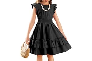 Arshiner Ragazze Abito Maniche Volanti Bambini Estivo Cotone Abito Festivo Elegante Senza Maniche Swing Abiti da Festa per Ragazza 5-13 Anni