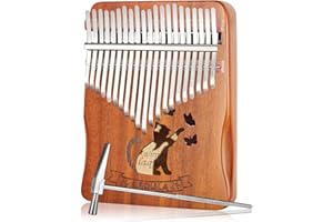 LAQULA Kalimba 21 Schlüssel Daumenklavier - Katze Tragbares Mbira Sanza Finger Piano Professionelles Musikinstrument Marimbaphone mit Lernanleitung, Stimmhammer für Kinder Erwachsene Anfänger