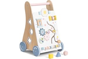 Navaris Girello Bambini Legno - Giocattolo 12 Mesi Primi Passi - Carrello Porta Giochi Bambino - Gioco Sviluppo Cognitivo Motorio Animali Bosco Beige