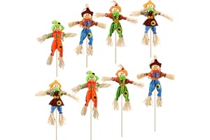 Gukasxi 8 Pieces Thanksgiving Autumn Scarecrow Decoration Small Scarecrow Decorations Fall Harvest Standing Scarecrow Decor for Autumn, Halloween, Thanksgiving, Garden, Home, Yard, Porch Decoration