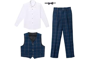 FYMNSI Set di Abbigliamento per Bambino Ragazzi Camicia a Maniche Lunghe + Pantaloni + Cravatta a Farfalla + Gilet 4pz Abiti da Cerimonia Smoking Completi da Sposa da Uomo 4-16 Anni