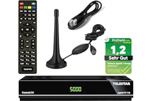 Telestar TT7 DVB-T2 Receiver + 3 Monate Freenet GRATIS + DVB-T Antenne + netshop 25 HDMI Kabel, HDTV, PVR Ready, HD USB Mediaplayer, HDMI (Hybrid Receiver für DVB-T2 und Kabel TV)