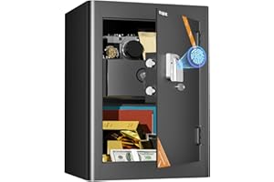 WASJOYE Ignifuge Coffre-Fort d'Empreinte Digitale, Biométrique Armoire Coffre-Fort à Domicile avec Tiroir anti Feu et Automatique Serrure pour la Maison, le Bureau, l'Hôtel, 50L