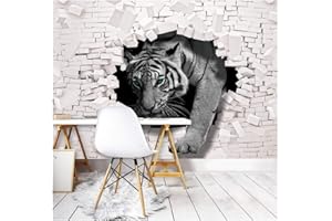 HANTAODG Carta Da Parati Fotomurali Murales Tigre animale del muro di mattoni 120x100cm Foto Wallpaper 3D Adesivi Parete Fotomurale Poster Gigante Fotomurali Decorazione Della Parete Soggiorno Camera